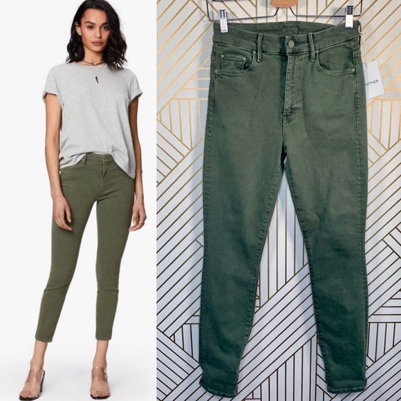 MOTHER Denim - Mother High Waisted Looker Ankle Jeans Dark Olive